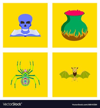 Assembly flat halloween spider book skull vector image