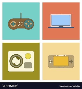 Assembly flat icon game console camcorder laptop vector image