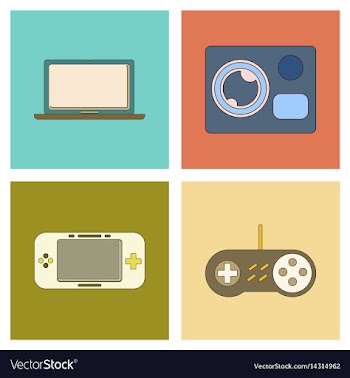 Assembly flat icon game console camcorder laptop vector image