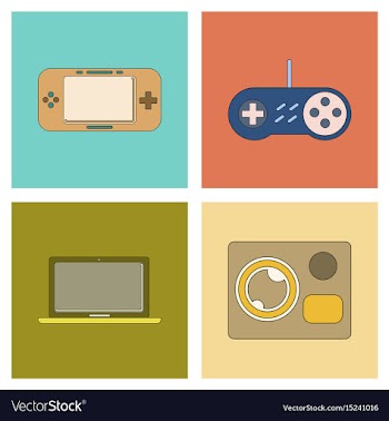 Assembly flat icon game console camcorder laptop vector image