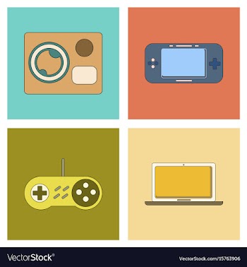 Assembly flat icon game console camcorder laptop vector image