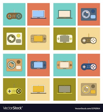 Assembly flat icon game console camcorder laptop vector image