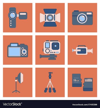 Assembly flat icon technology camcorder photo vector image