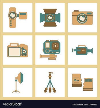 Assembly flat icon technology camcorder photo vector image