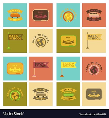 Assembly flat icons back to school pencil globe vector image