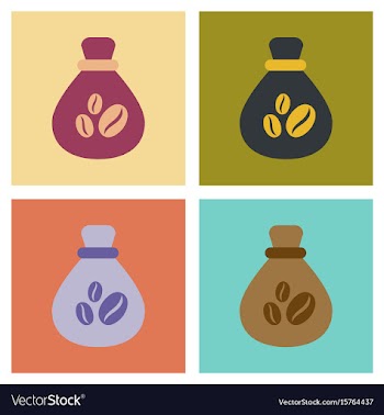 Assembly flat icons bag roasted coffee vector image