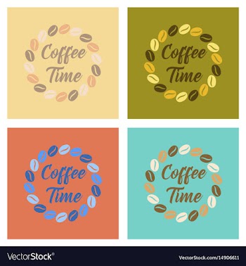 Assembly flat icons bean coffee time logo vector image