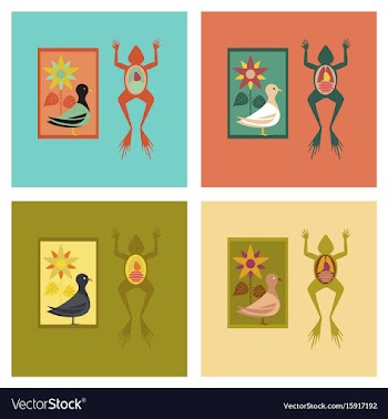 Assembly flat icons biology frog bird flowers vector image