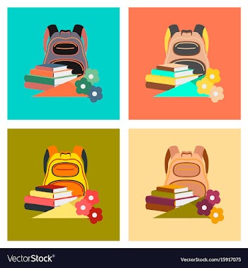 Assembly flat icons book bag flowers vector image