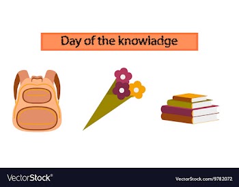 Assembly flat icons book bag flowers vector image