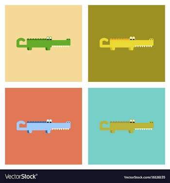Assembly flat icons cartoon crocodile vector image