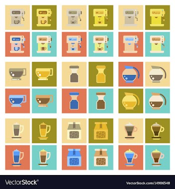 Assembly flat icons coffee cup coffee maker vector image