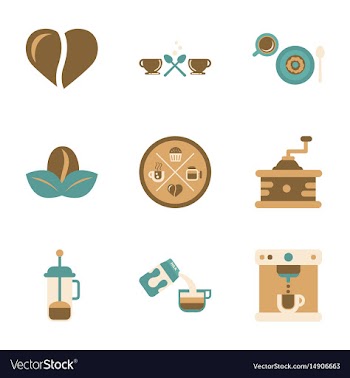 Assembly flat icons coffee cup coffee maker vector image