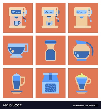 Assembly flat icons coffee cup coffee maker vector image