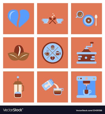 Assembly flat icons coffee cup coffee maker vector image