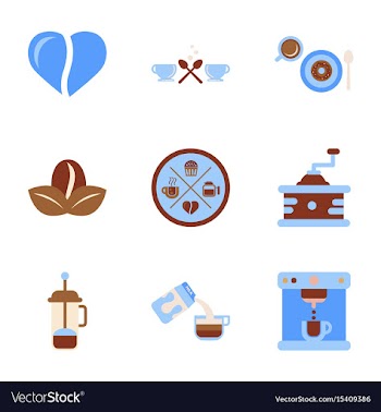 Assembly flat icons coffee cup coffee maker vector image