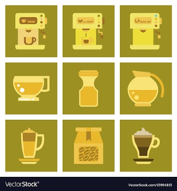 Assembly flat icons coffee cup coffee maker vector image