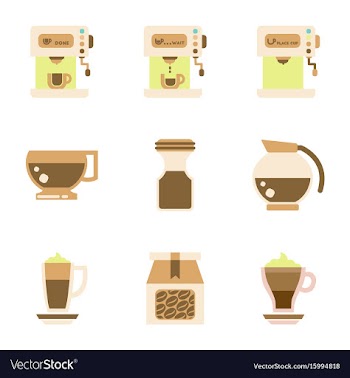 Assembly flat icons coffee cup coffee maker vector image