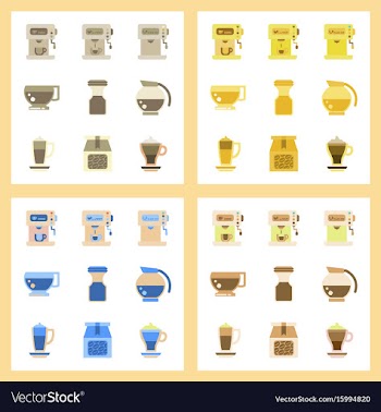 Assembly flat icons coffee cup coffee maker vector image