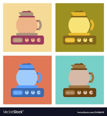 Assembly flat icons coffee kettle stove vector image