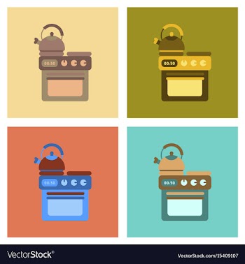 Assembly flat icons coffee kettle stove vector image