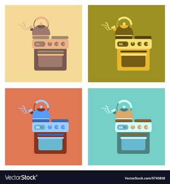 Assembly flat icons coffee kettle stove vector image