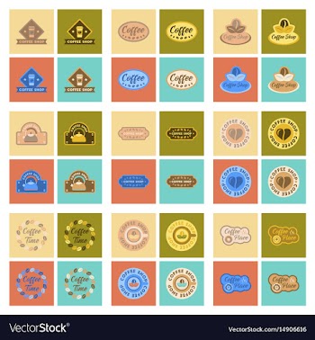 Assembly flat icons coffee shop logo vector image