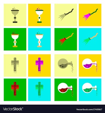 Assembly flat icons cup potion witchs broom cross vector image