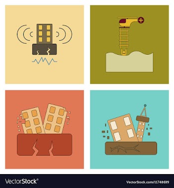 Assembly flat icons disaster earthquake and flood vector image