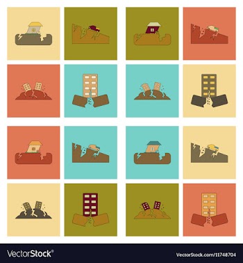 Assembly flat icons disaster earthquake and flood vector image