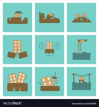 Assembly flat icons disaster earthquake and flood vector image