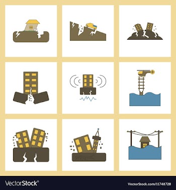 Assembly flat icons disaster earthquake and flood vector image
