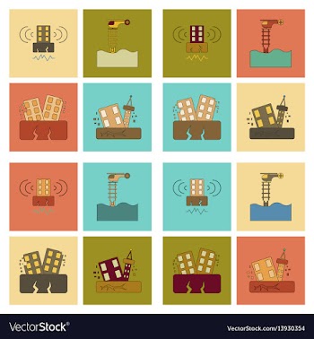 Assembly flat icons disaster earthquake and flood vector image