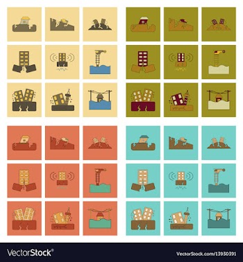 Assembly flat icons disaster earthquake and flood vector image