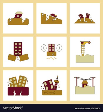 Assembly flat icons disaster earthquake and flood vector image