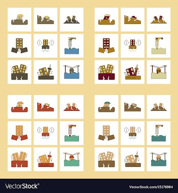 Assembly flat icons disaster earthquake and flood vector image