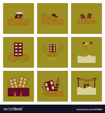 Assembly flat icons disaster earthquake and flood vector image