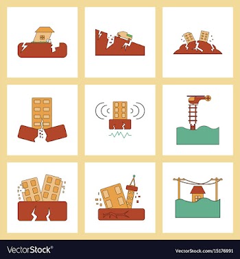 Assembly flat icons disaster earthquake and flood vector image