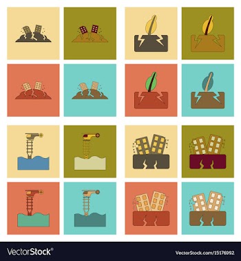 Assembly flat icons disaster earthquake and flood vector image