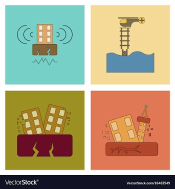 Assembly flat icons disaster earthquake and flood vector image