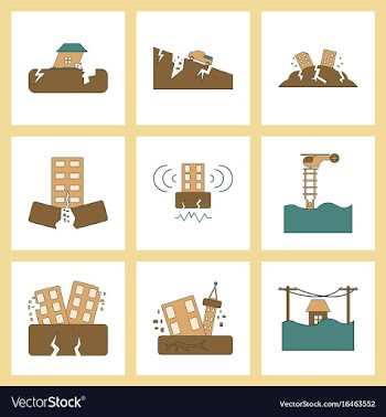 Assembly flat icons disaster earthquake and flood vector image