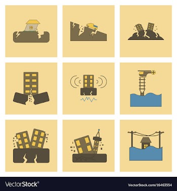 Assembly flat icons disaster earthquake and flood vector image