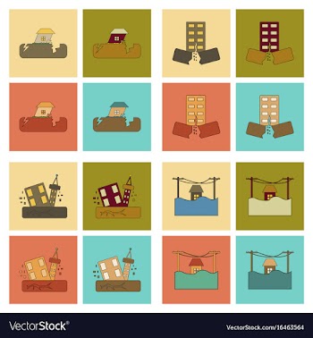 Assembly flat icons disaster earthquake and flood vector image