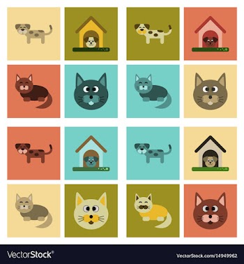 Assembly flat icons dog cats pets vector image