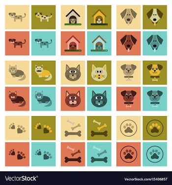 Assembly flat icons dog cats pets vector image