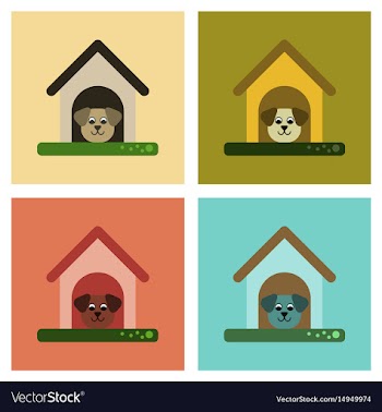 Assembly flat icons dog in booth vector image