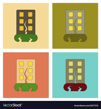 Assembly flat icons earthquake house vector image