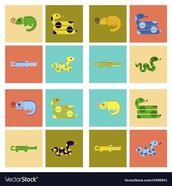 Assembly flat icons exotic wild reptiles vector image