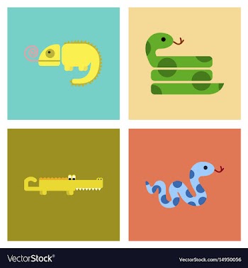 Assembly flat icons exotic wild reptiles vector image