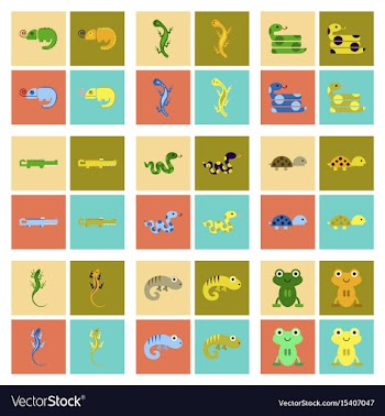 Assembly flat icons exotic wild reptiles vector image